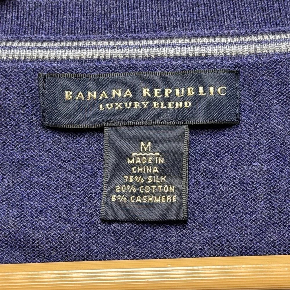 Banana Republic‎ Sweater Mens M Blue Silk Cotton Cashmere Luxury Blend V-Neck